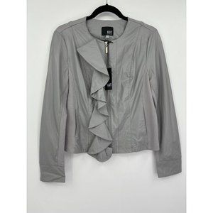 Kut From The Kloth Dahliana Moto Jacket Gray Ruffle Faux Leather Medium NEW